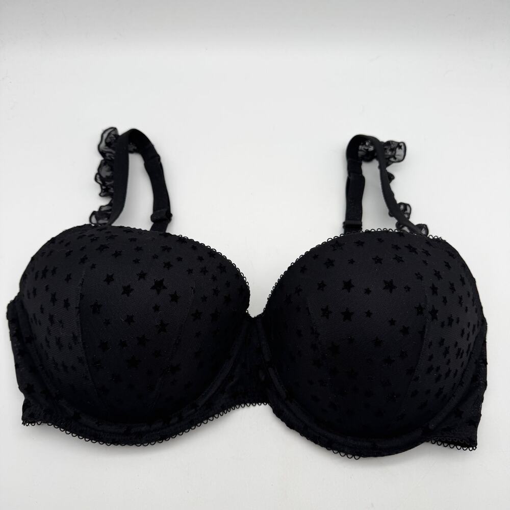 Victoria’s Secret PINK Star Chaser Bra Women 36DD Black Balconette Lightly Lined